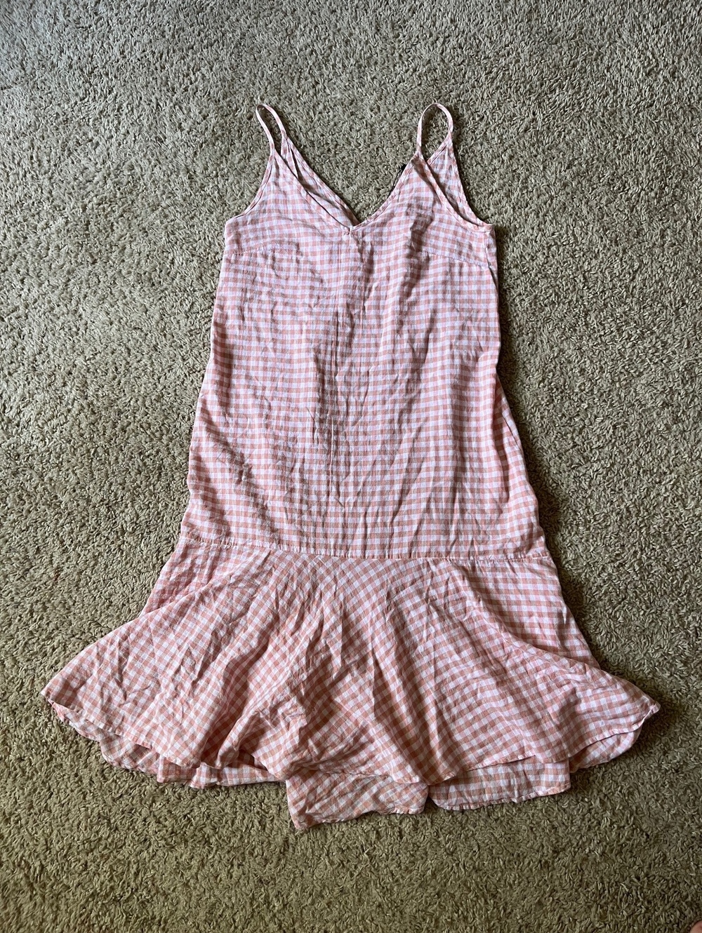 MNG Basics Pink Brown and White Gingham V-Neck Sleeveless Dress Size M